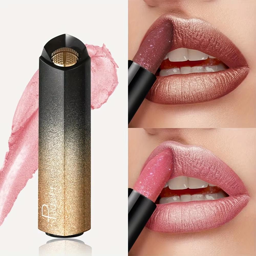 Diamond Pink Lipstick Shiny Pearl Sparkling Lip Gloss Makeup Pearlescent Red Sexy Metallic Glitter Lipstick Waterproof Cosmetics