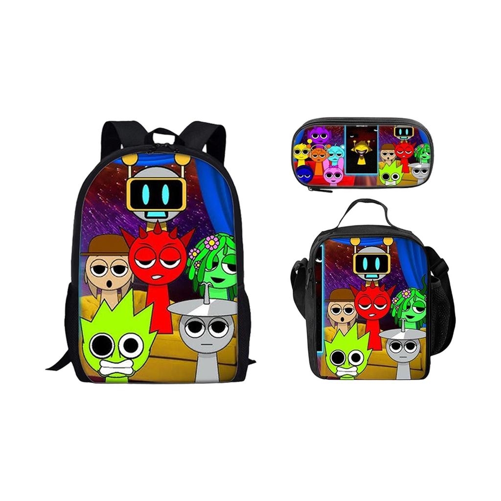 Box Printed Backpack Music Game Student Schoolbag Lunch Bag Pencil Case Set