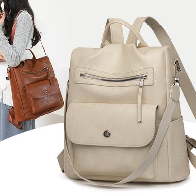 Large Capacity Travel Bag Women's Soft Leather Backpack Retro Commuter Backpack