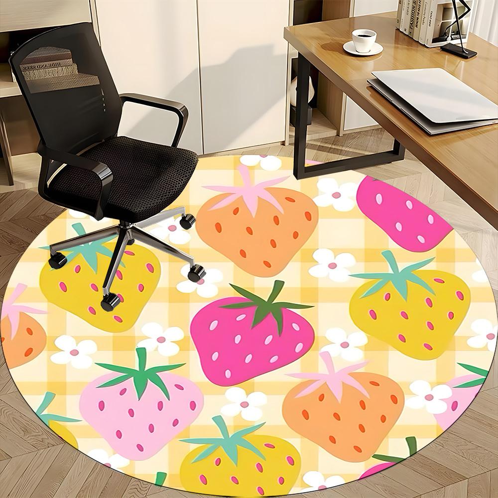 1PC Strawberry Pattern, Office Round Rug, Non slip, Soft and Durable Office Rug for Interior Decoration, Perfect for Office
