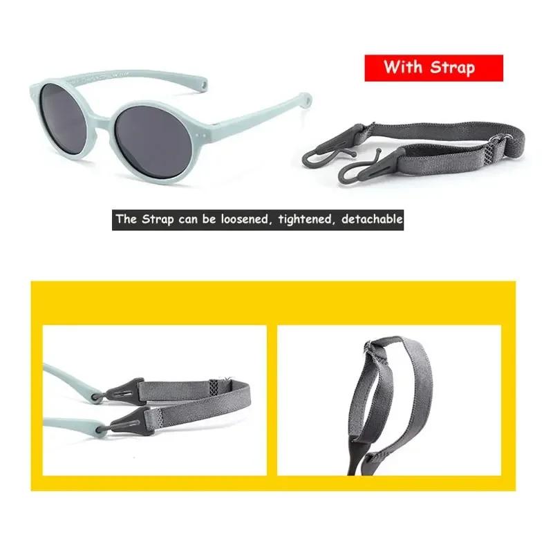 Cute Round Baby Sunglasses With Tpee Strap Flexible Rubber For Toddler Newborn Ages 0-36 Months