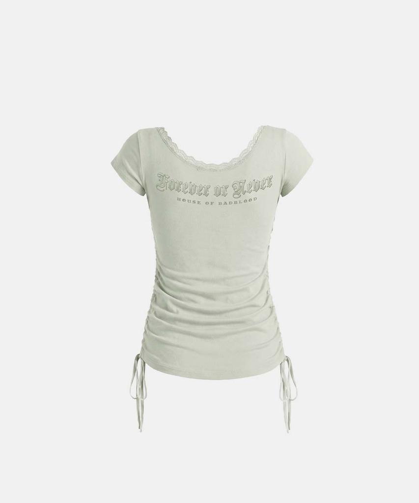 BADBLOOD Rhinestone Emblem Lace Deep Round 1/2 T-Shirt - Green