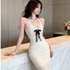 Pure Desire Sexy Backless Low-cut Lace Neck Dress Women's Summer French Slim-fit Sanya Vacation Hip-wrapped Dress