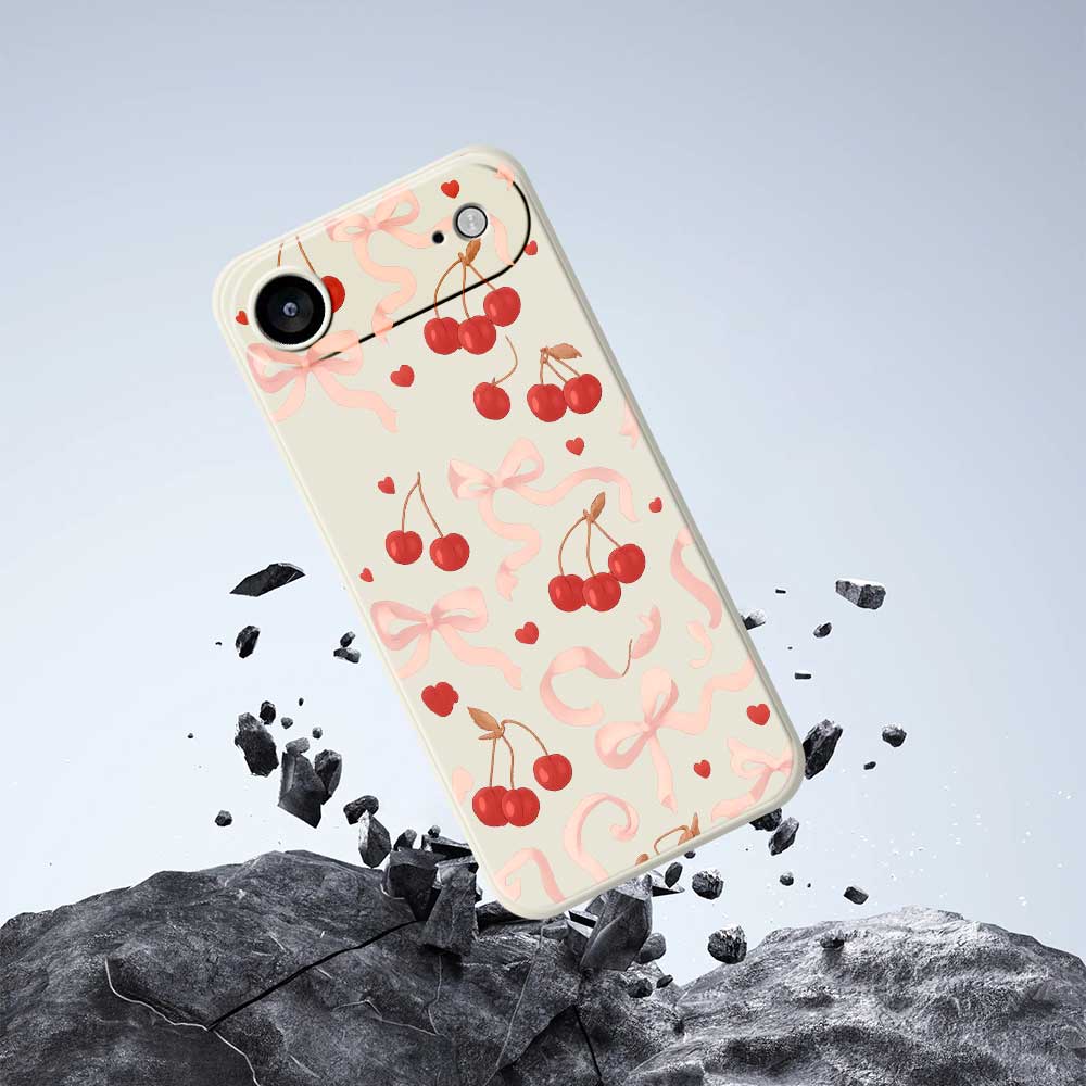 For iPhone 17 Air Case Big Bow Cherry Pattern Printing Straight Edge TPU Phone Back Cover