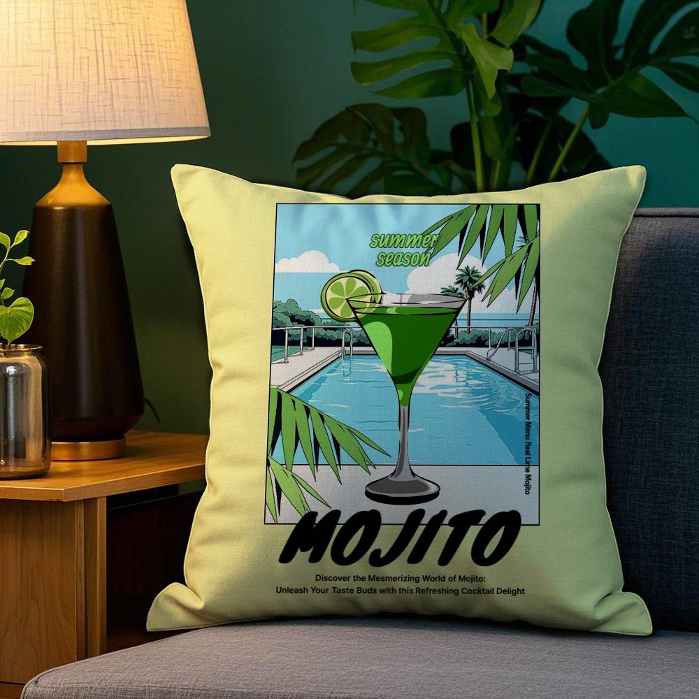 Art M-Mojito Cocktail Pillow Case Plush Fabric Soft Double Sided Print Sofa Cushion Cover Throw Pillow Covers