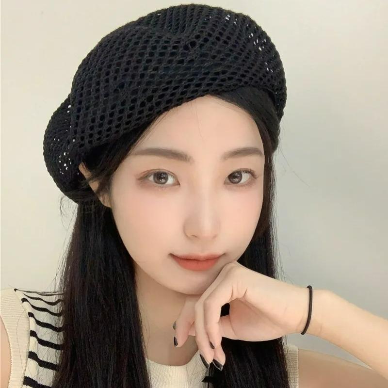 2026 Y2K Vintage Hollow Out Beret Hats Solid Color Breathable Spring Summer Caps Korean Ins Fashion British Painters Buckle Hats