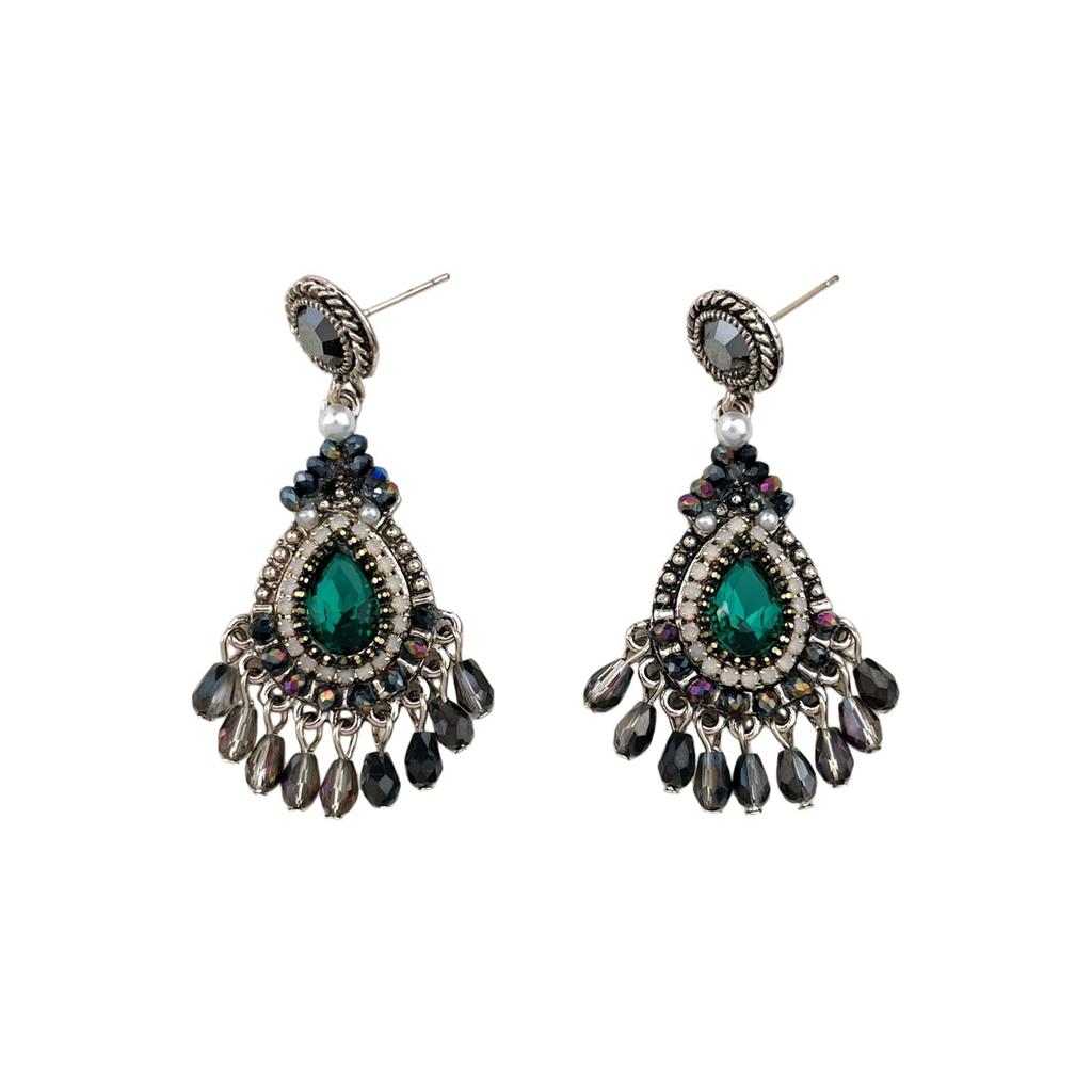 Ethnic Style Retro Czech Diamond Crystal Fringed Earrings Femininity Personality Silver Needle Earrings Niche High-end Earrings