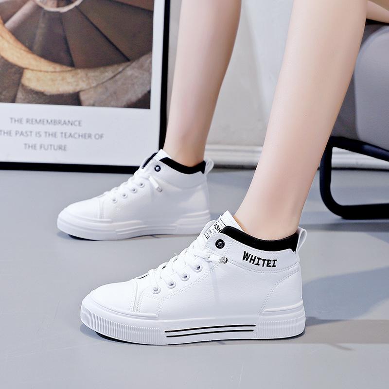 Autumn High Top Breathable Flat Shoes Korean Style Wear-resistant Casual Sneakers Lightweight Round Toe Comfortable White Shoes