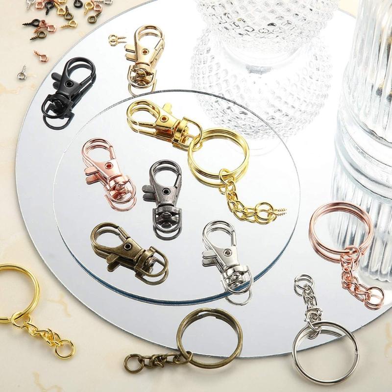 250Pcs Swivel Buckle Set 35Pcs Lobster Claw Clasps 35Pcs Keyrings with Chain 35Pcs Split Rings 180Pcs Screw Eye Needle