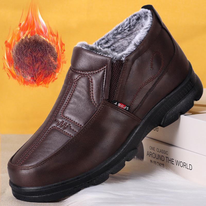 Męskie zimowe buty z podszewką ze sztucznej skóry futerkiem na zewnątrz antypoślizgowe wodoodporne buty biznesowe na co dzień pogrubione ciepłe obuwie z podszewką z polaru dla mężczyzn