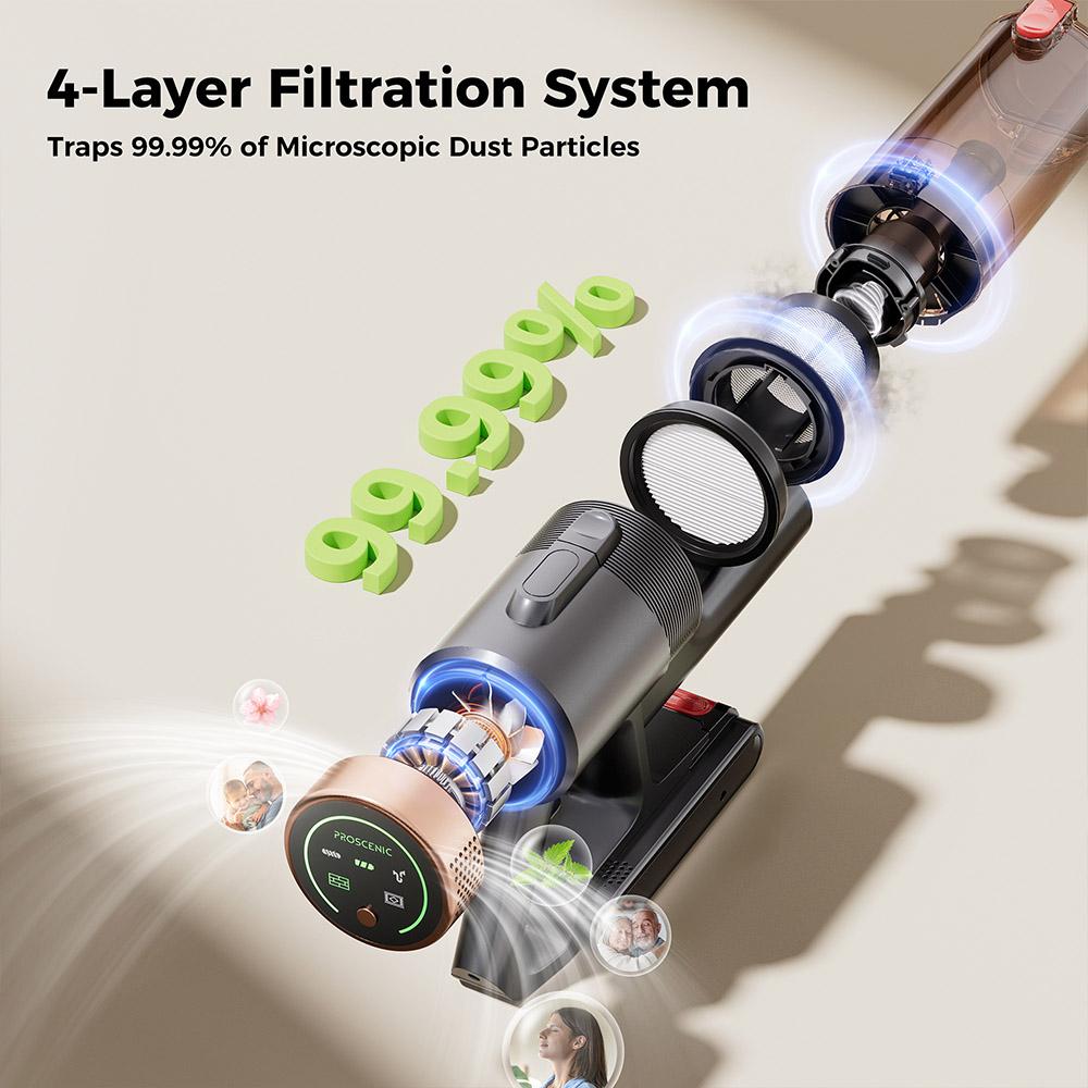 Proscenic P11 Ultra Cordless Vacuum Cleaner, 40kPa Suction, 40min Runtime, Tangle-Free Brush, 4-Layer Filtration, Green LED Headlights