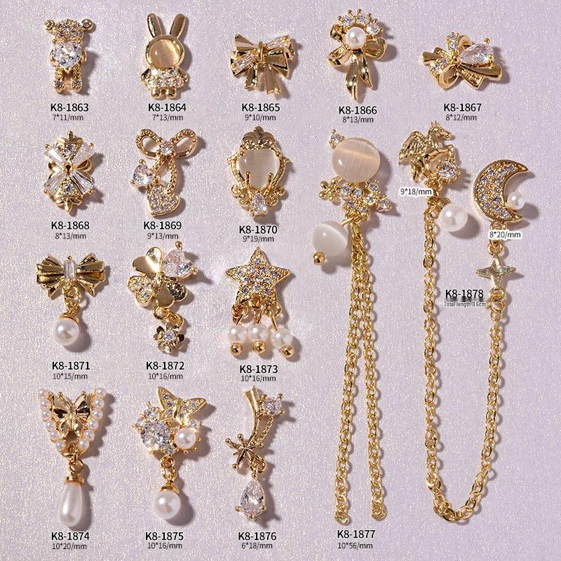Luxurious Zircon Diamond Bow Nail Art Decorations - Japanese Style