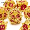 7 Pcs Golden Red Lotus Flower  Metal Dice Solid Metal Polyhedral Dice Set Suitable for Role-Playing RPG  Board Game Card Game