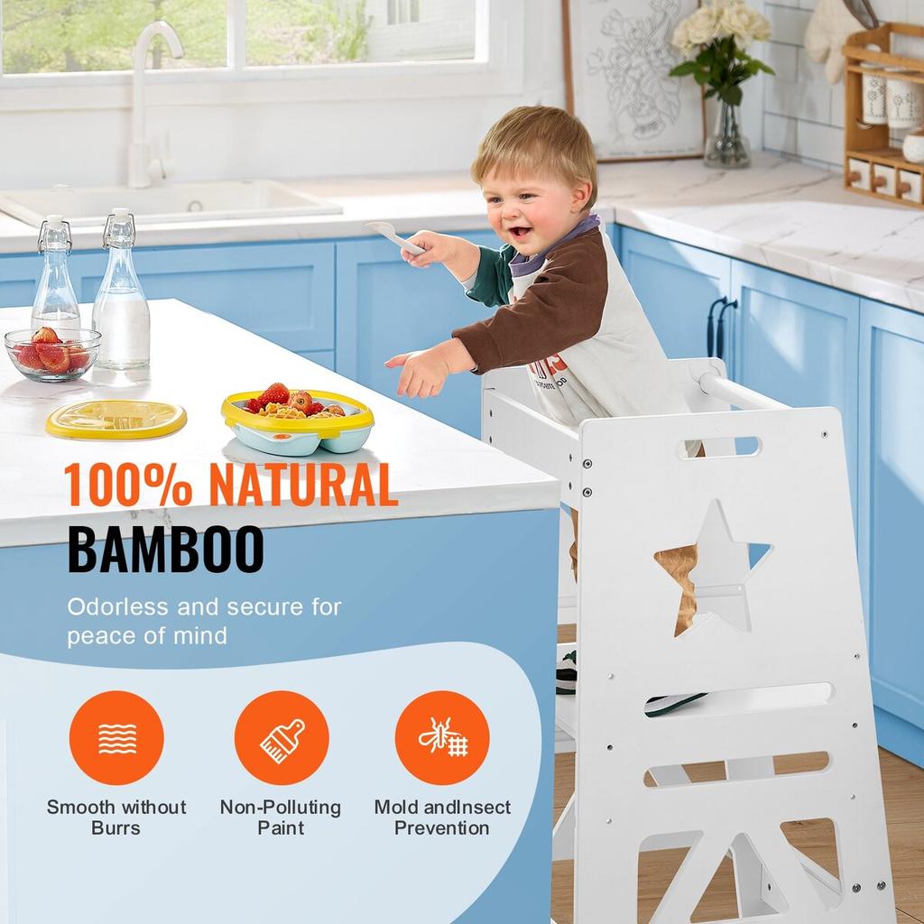 Tower Step Stool for Toddlers Kids 3-Level Height Adjustable 350LBS White