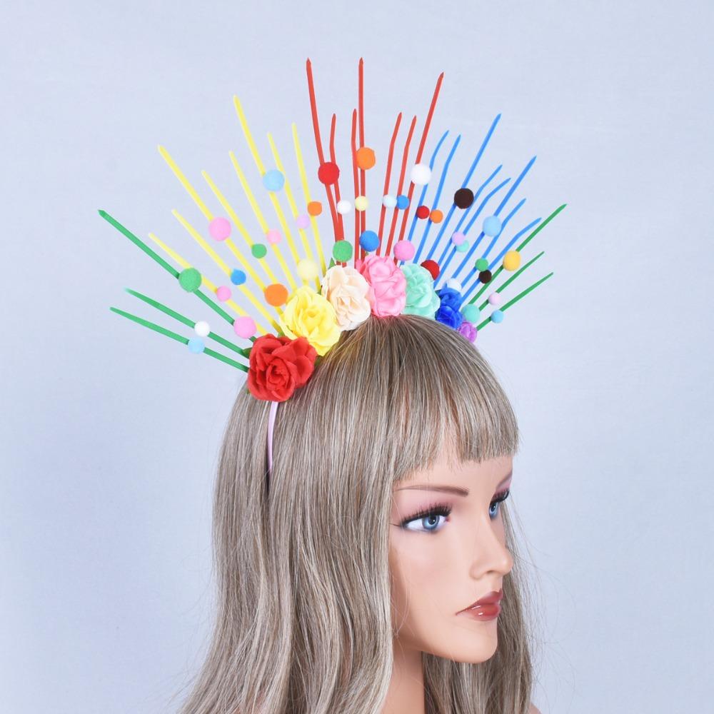Exaggerated Rainbow Hairband Aureole Goddess Headband Headpiece Colorful Flower Hair Hoop  Parade