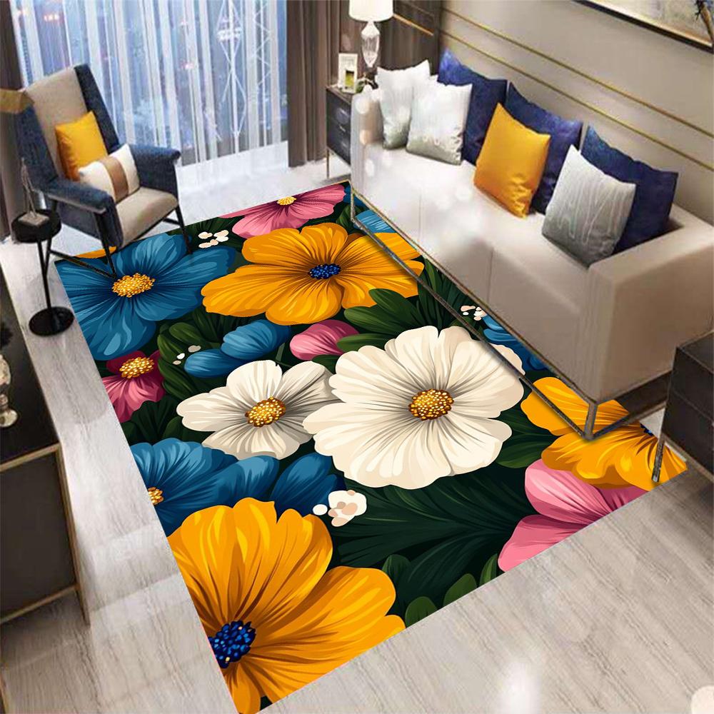 Color Flowers Retro Bohemian Style Carpet Living Room Sofa Bedroom Kitchen Entrance Door Mat Non-Slip Washable Home Decor Rug