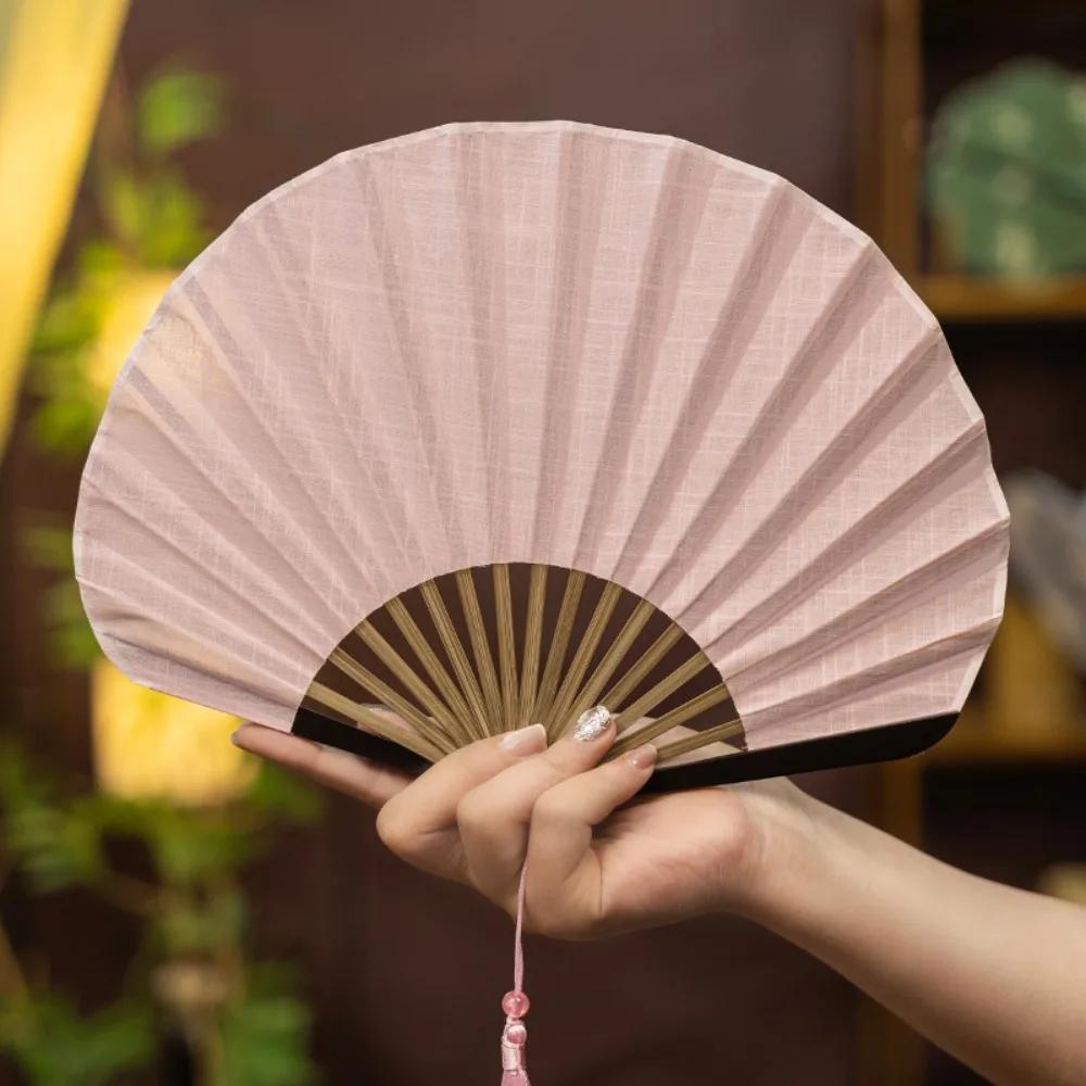 Creative Retro Mini Shell Fan Cotton Linen Cloth Solid Color Folding Hand Fan Gentle Chinese Style Handheld Fan Home Decoration