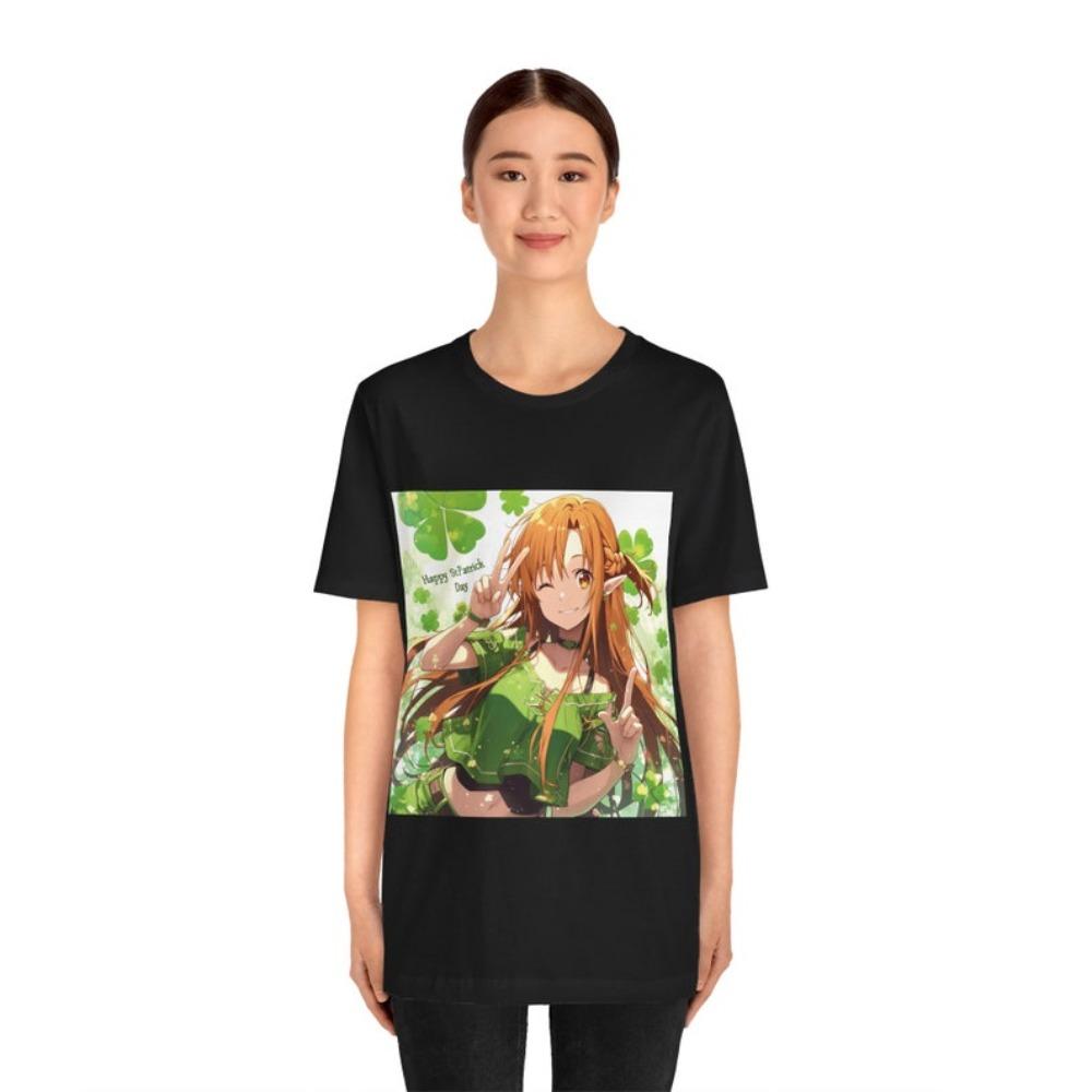 Sword Art Online Asuna Yuuki Titania ALO Fairy Form Happy St. Patrick's Day Clover Shamrock Themed Anime Graphic T-Shirt