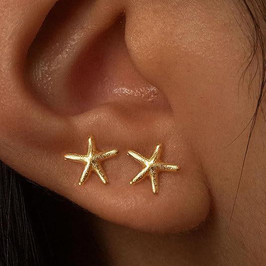 

Gold Color Starfish Ear Clip Stud Earrings for Women Simple Five-pointed Star Ear Cuff Earrings Piercing Punk Daily Wear Zircon