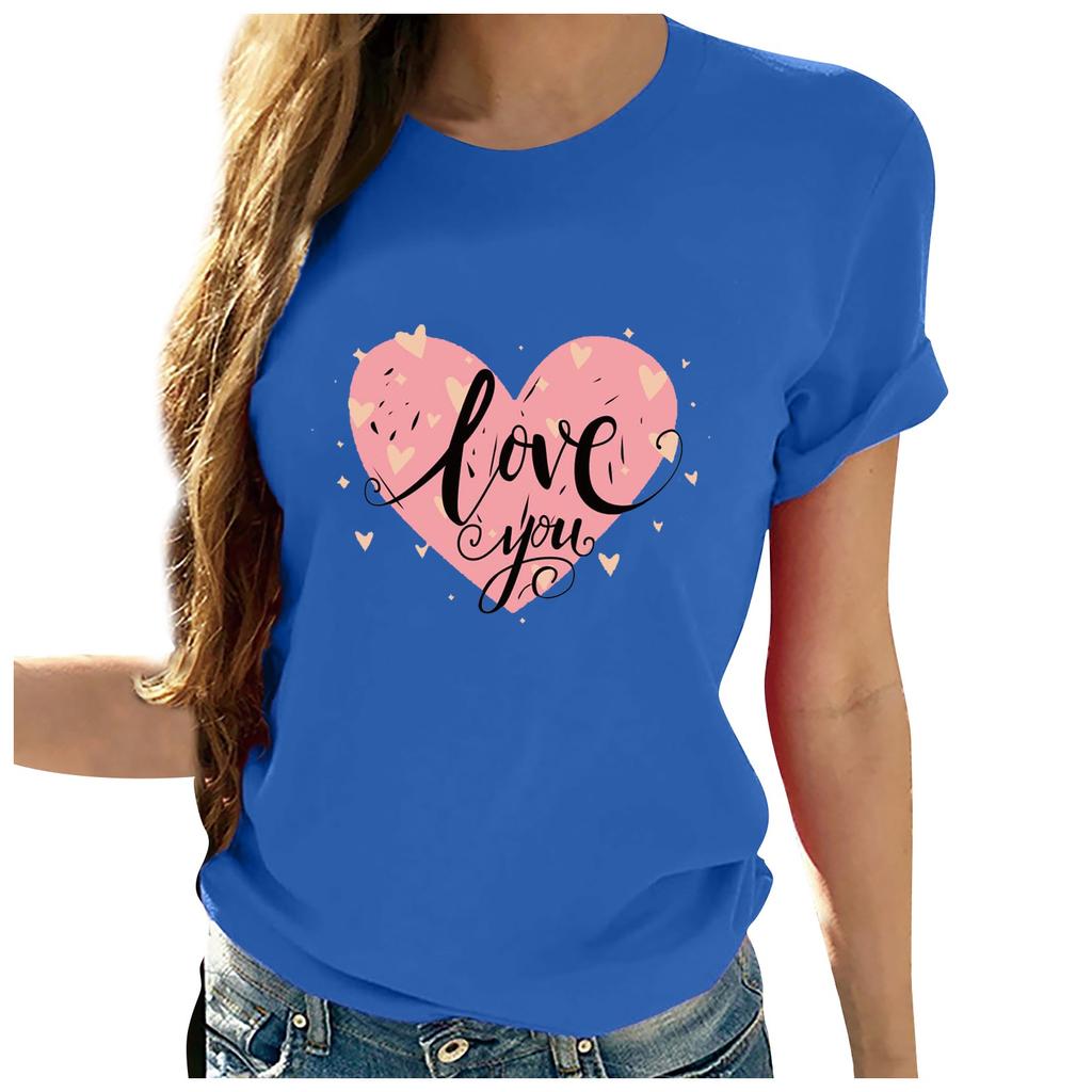 Women's Casual Fashion Large Yards Of Love Print Round Neck T-shirt