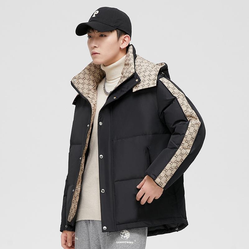 

Down jacket men s couple fashion brand winter new white duck down hooded jacket warm winter casual men s clothing M