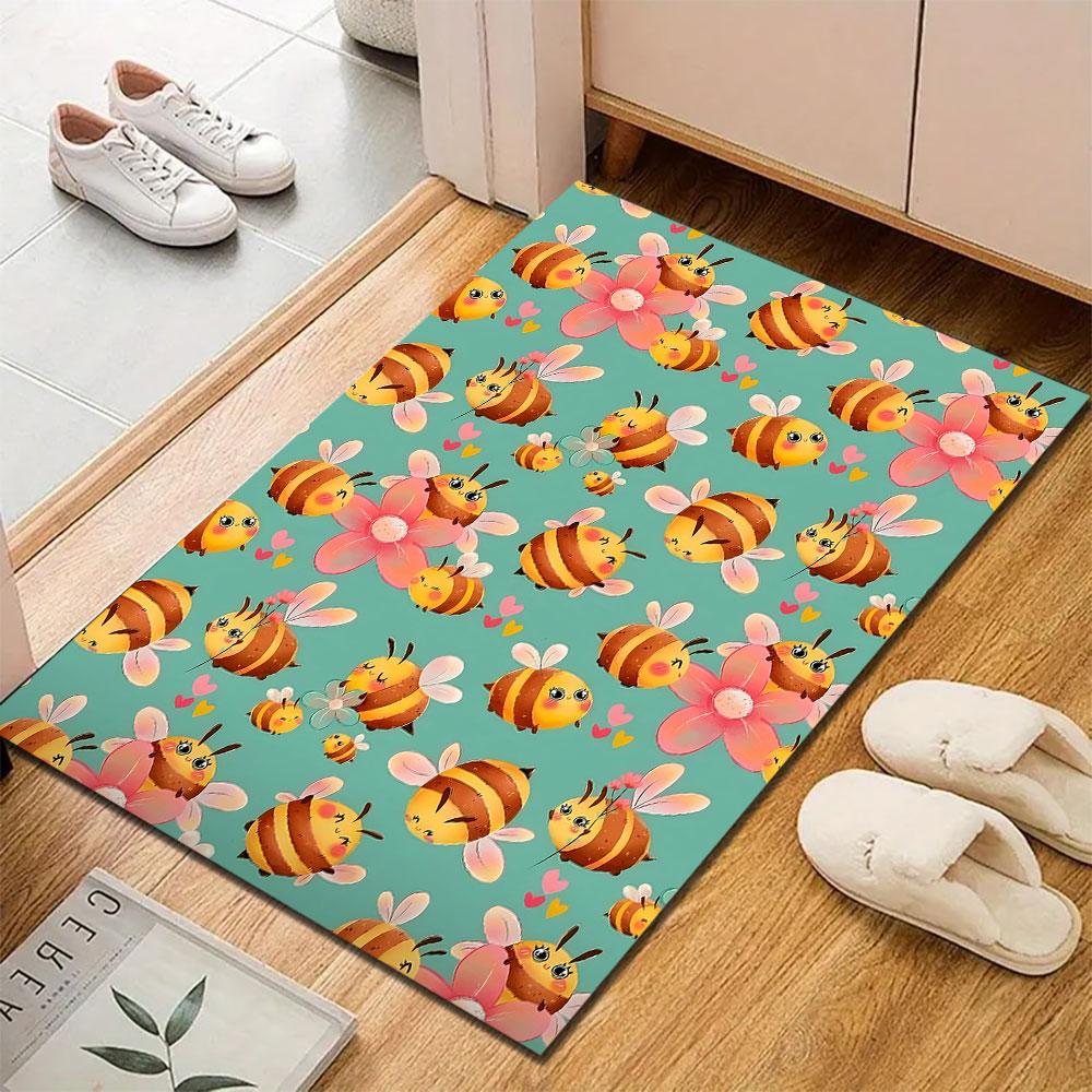 Cute Bees and Flowers Pattern Patterned carpet, suitable as a non slip play mat for the living room and bedroom sofa
