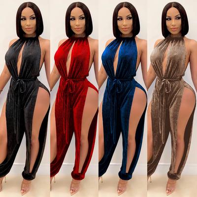 X3737 European American Fashion Sexy Strappy Elastic Slit Women's Jumpsuit