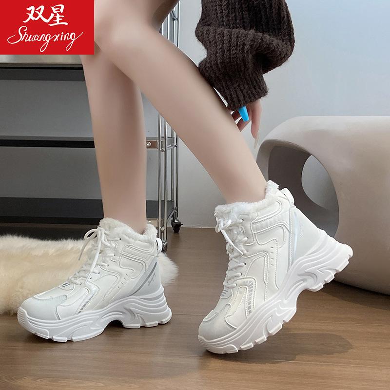 28100 Fleece Thickened High-top Cotton Shoes Women's New Thick-soled Warm and Non-slip Sports Shoes In Winter