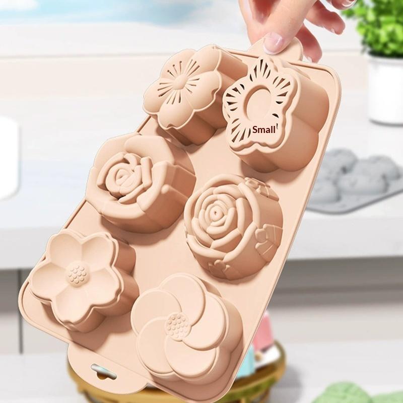 Blumen-Silikonform, 6 Hohlräume, verschiedene Blumenformen, Backformen zur Herstellung von Schokolade, Kuchen, Gelee, hausgemachter Seife, Badebomben