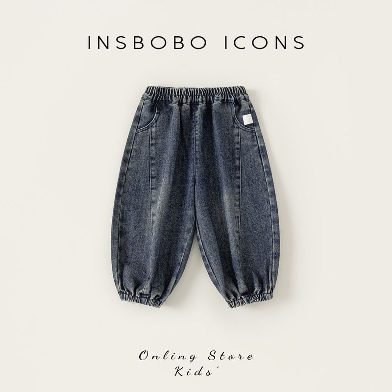 Брюки для мальчиков Insbobo 2026 Весна Новый стиль Стильные и модные джинсы-джоггеры для мальчиков Детская весенняя одежда Cowboy Blue 80