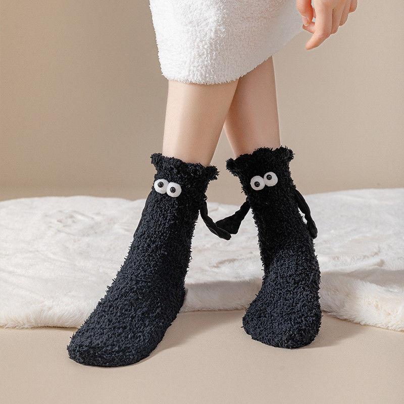 

Женские осенне-зимние милые носки из кораллового велюра, дышащие, утолщенные, теплые, напольные, трубчатые, ручные носки 1 pair чёрный