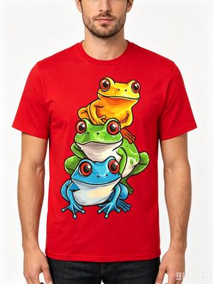 Cotton Unisexs Frog Womens Top Frog Stack Tshirt Fashionable and Exquisite TshirtCasual Wear Printed Roundneck Tshirt