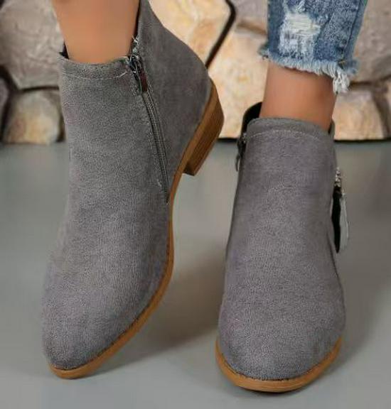 

Женские замшевые ботинки Мартин: Толстый каблук, Низкий каблук, Боковая молния, Большой размер 37 серый