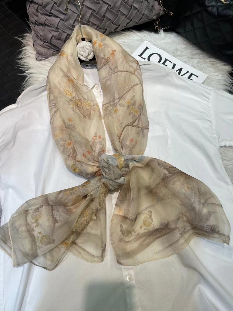 [Bysifa] Grey Blue Silk Scarf Cape Fashion Ladies 100% Silk Long Scarves Foulard Women Plaisley Design Chiffon Scarves Bufandas