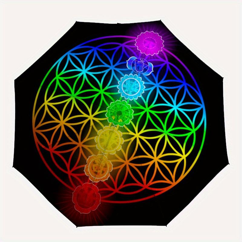 Chakra Balance Mandala: Vibrant Energy Healing ArtworkUmbrella, Portable 3-Fold Umbrella for Men & Women,Christmas Gift ES185