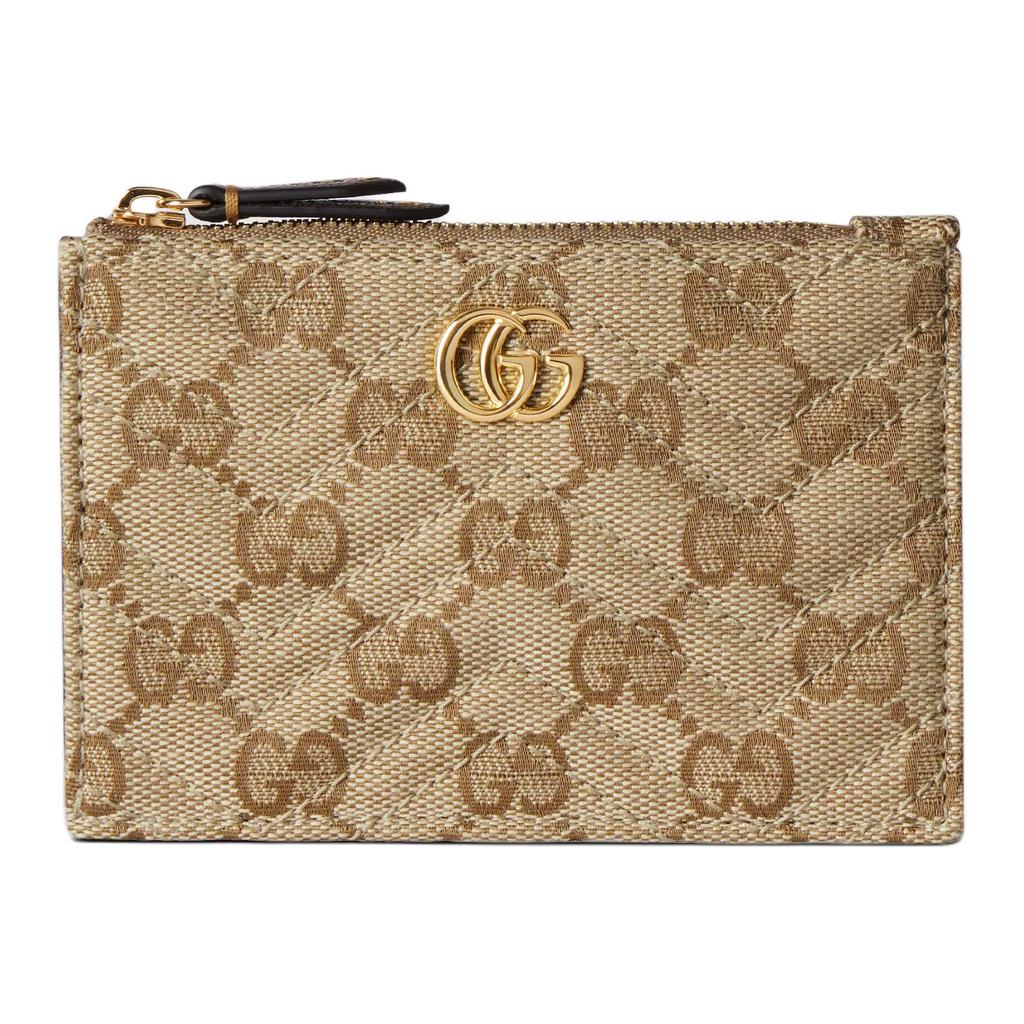 Gucci GG Marmont Generation Vintage Style Gold Hardware Zipper Closure GG Canvas Key Pouch Women accessories Beige Dark-Brown 837747-FAF05-9651