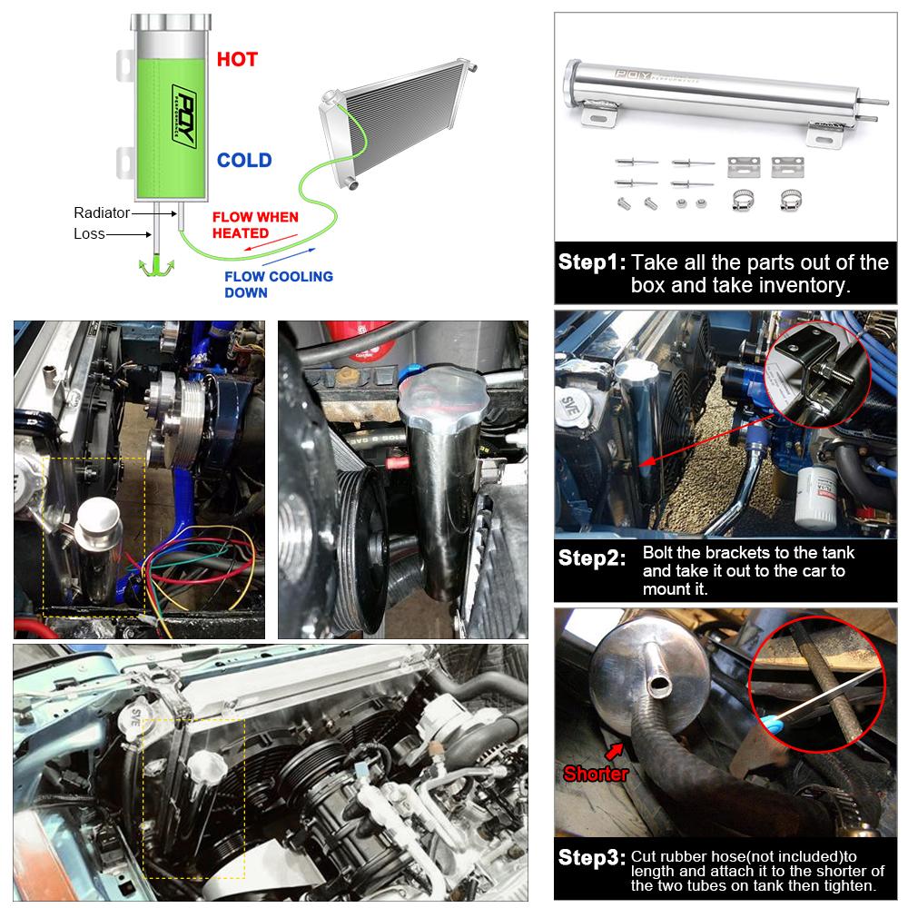 2"x13" rustfritt stål radiator overløpstank flaskefangerboks Bilmodifikasjon Radiatorkjøling