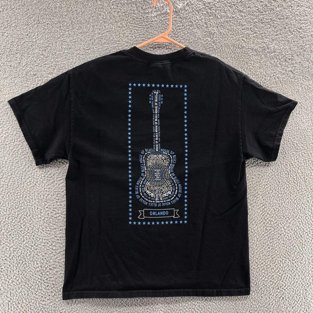 VINTAGE House of Blues T Shirt Men Large Black Orlando Guitar Graphic Casual 90s