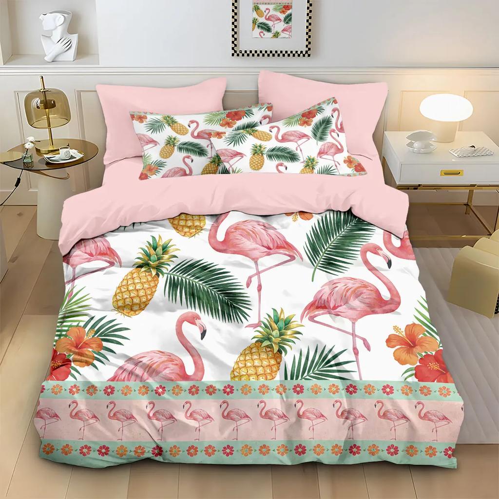 2/3pcs Flamingo Forest Animal Print Coreless Duvet Set,Multi Size Bedroom Bedding Decoration Machine Washable