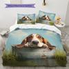 Basset Hound and Grassland Pattern Bedding Home Decoration Birthday Gift (1 * duvet cover + 2 * pillowcase, without core)