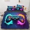 2/3 Piece Retro Gamer Comforter/Quilt Cover Set Digital Duvet Cover Set Black Gamepad Gaming Nenon Game Joystick Bedding Set