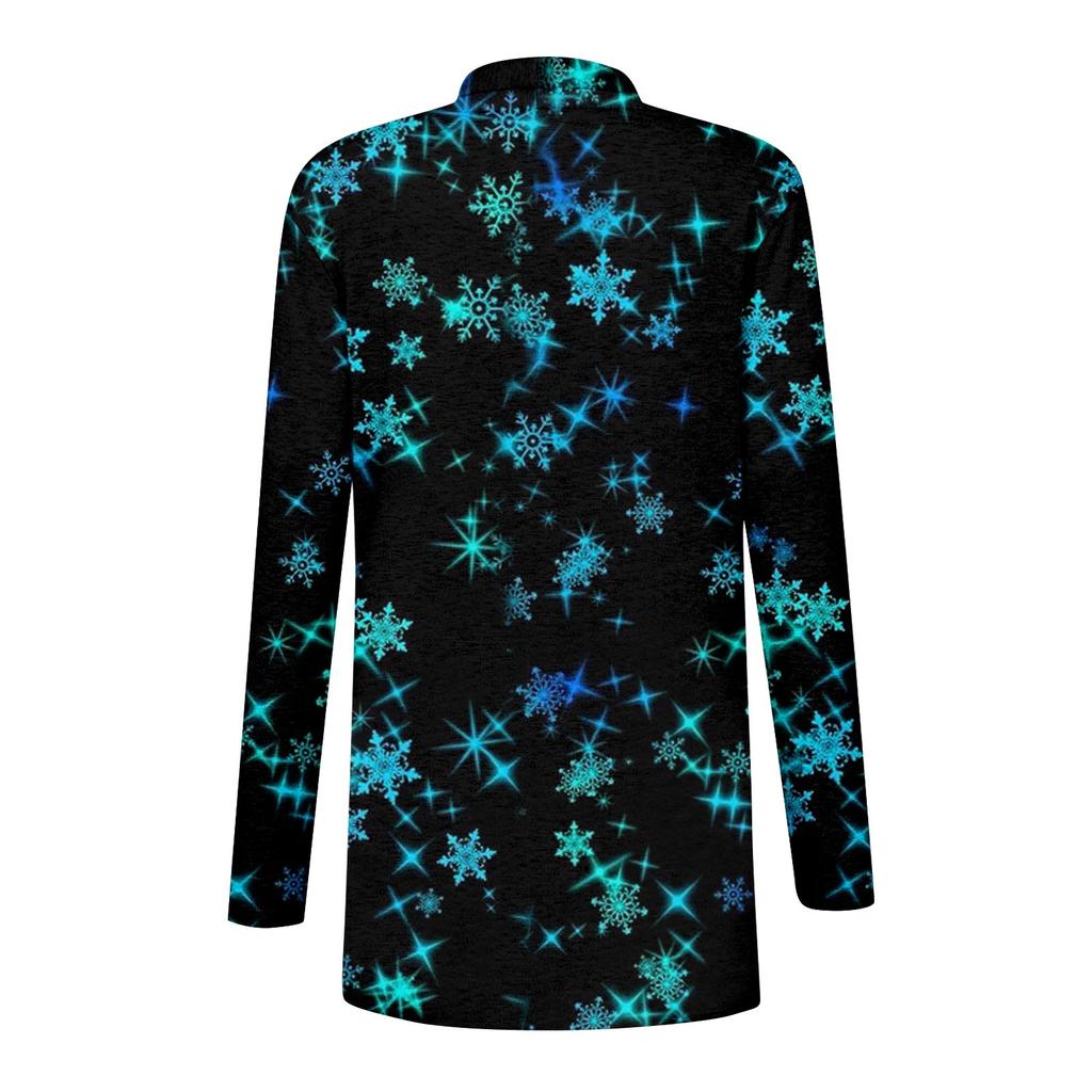 Damenmode Weihnachtsdruck Jacke Langarm Casual Cardigan Mantel