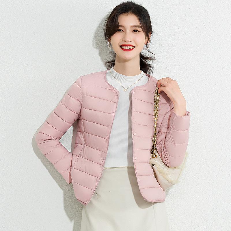 Round Neck Liner Padded Jacket Women's Winter Slim-fit Bottoming V-neck Solid Color Slimming and Warm Short Lightweight Padded Jacket