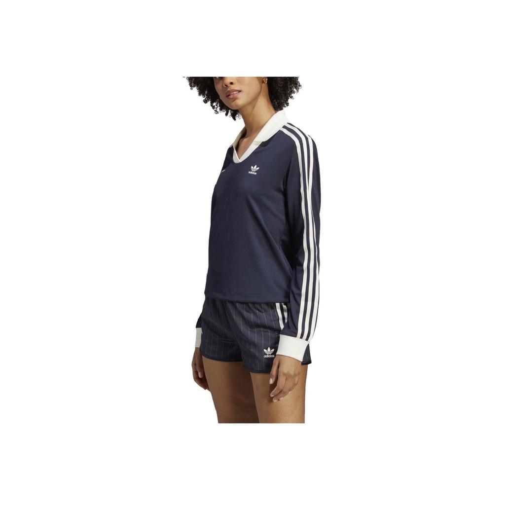 Adidas Originals X Sporty & Rich Adidas Trefoil X Sporty & Rich Striped Logo Long Sleeve T-Shirt Women Tops Ink-Black IN5248