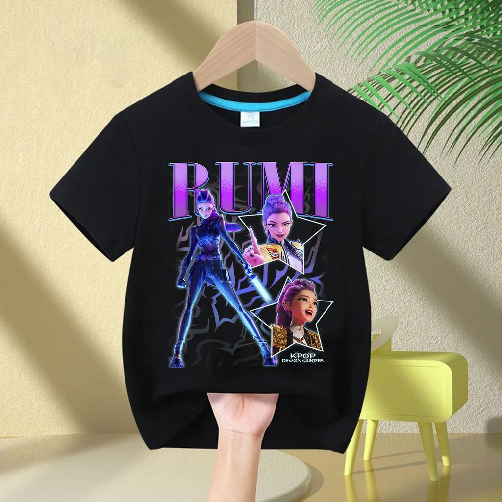 Kpop Caçadores de Demônios Roupas Infantis Camiseta de Manga Curta Camiseta Fofa Kpop Caçadores de Demônios Camiseta Harajuku para Meninos Meninas