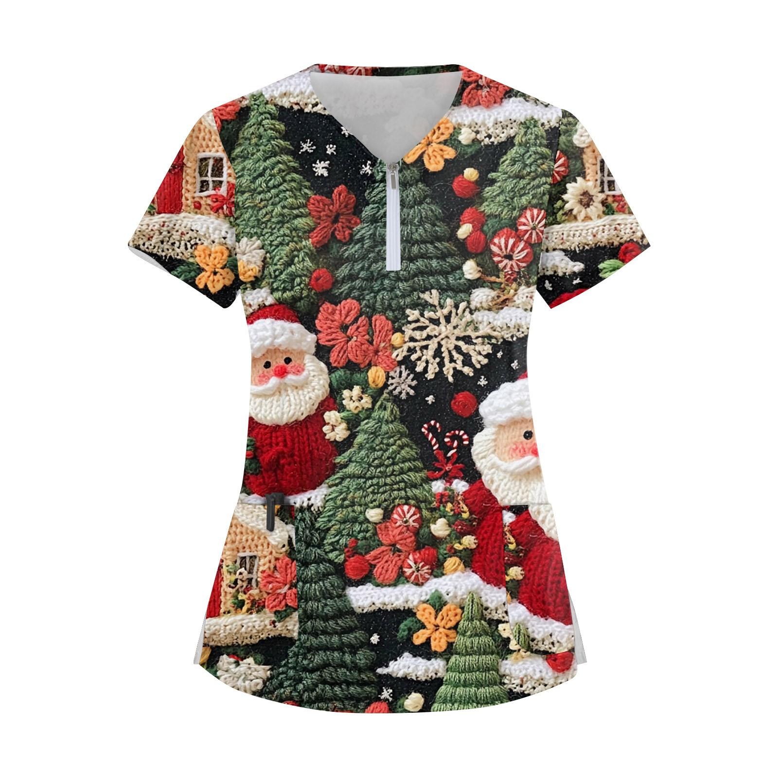 

Женский модный повседневный топ с воротником-молнией и рождественским принтом L