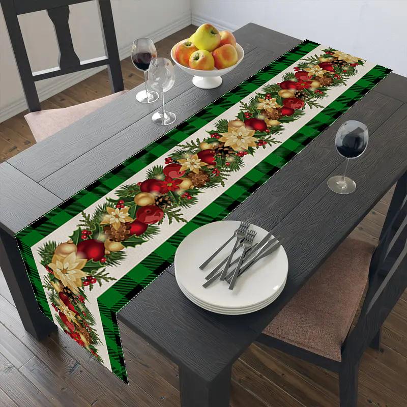 Linen Christmas Table Runner Home Dining Table Cover Tablecloth Christmas Decorations