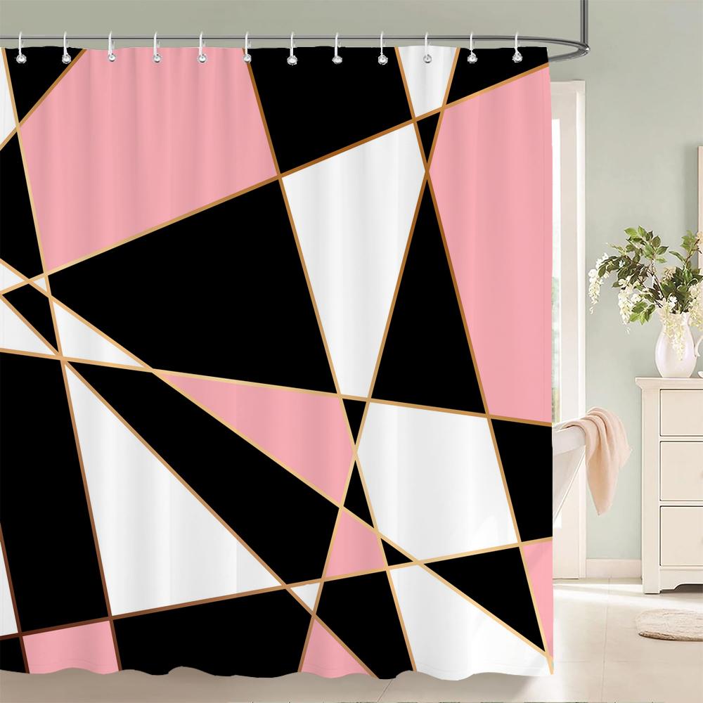 

Geometric Printed Shower Curtain For Bathroom With Hook 3D Marble Pattern Hexagons Waterproof Polyester Fabric Bathroom Curtains W60H190(CM)-1 Pcs