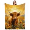 Sunflower Heights Cattle Digital-printed Polyester Bedroom Velvet Flannel Soft Sofa Cover Blanket Fleece Soft Sofa Cover