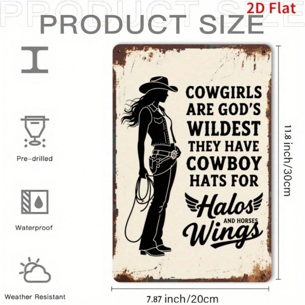 Vintage Cowgirl Halo Wings Metal Sign Rustic Iron Wall Art Home Decor 7.8x11.8 Inch